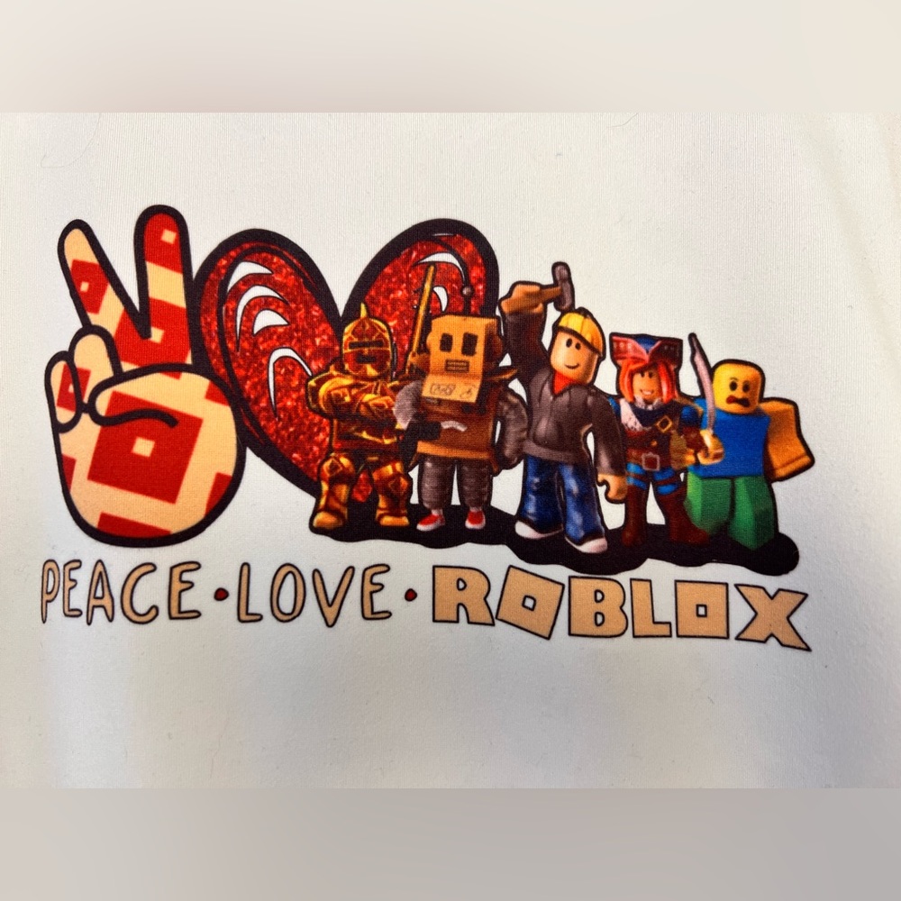 Peace, Love, Roblox Hoodie, custom Deijor Sweatshirt, White, Unisex M